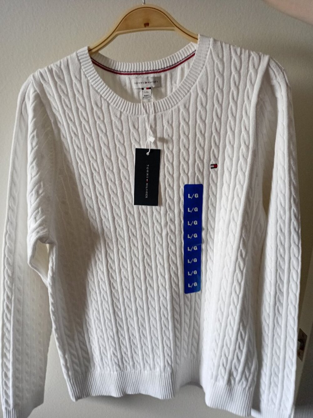 Tommy Hilfiger 100% Cotton White Cable Knit Sweater NEW